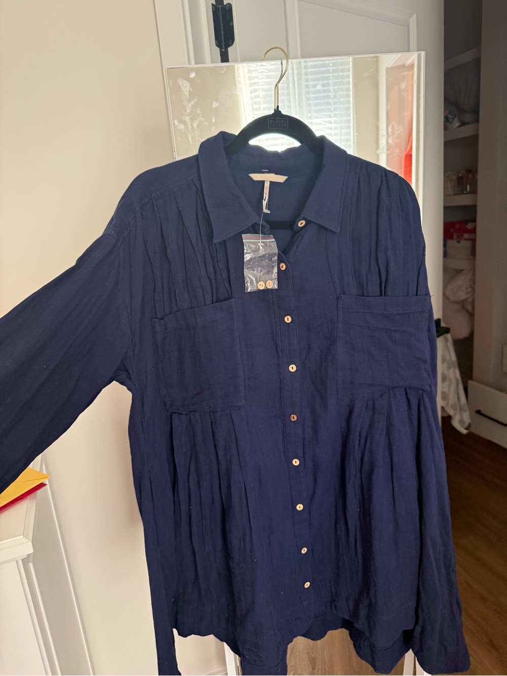 Free People Men's Navy Button-Down Oversized Shirt